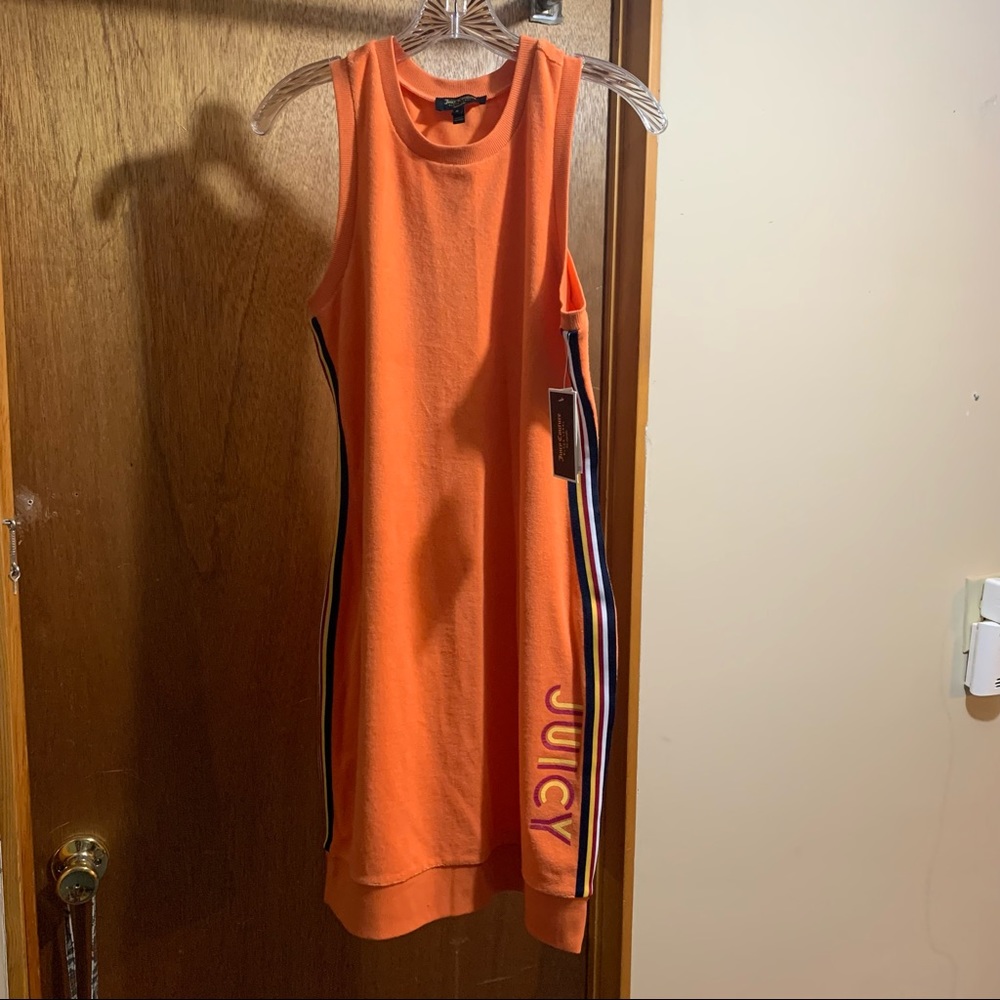 Women’s Juniors M JUICY COUTURE Coral Orange Terrycloth Track Tank Dress NWT